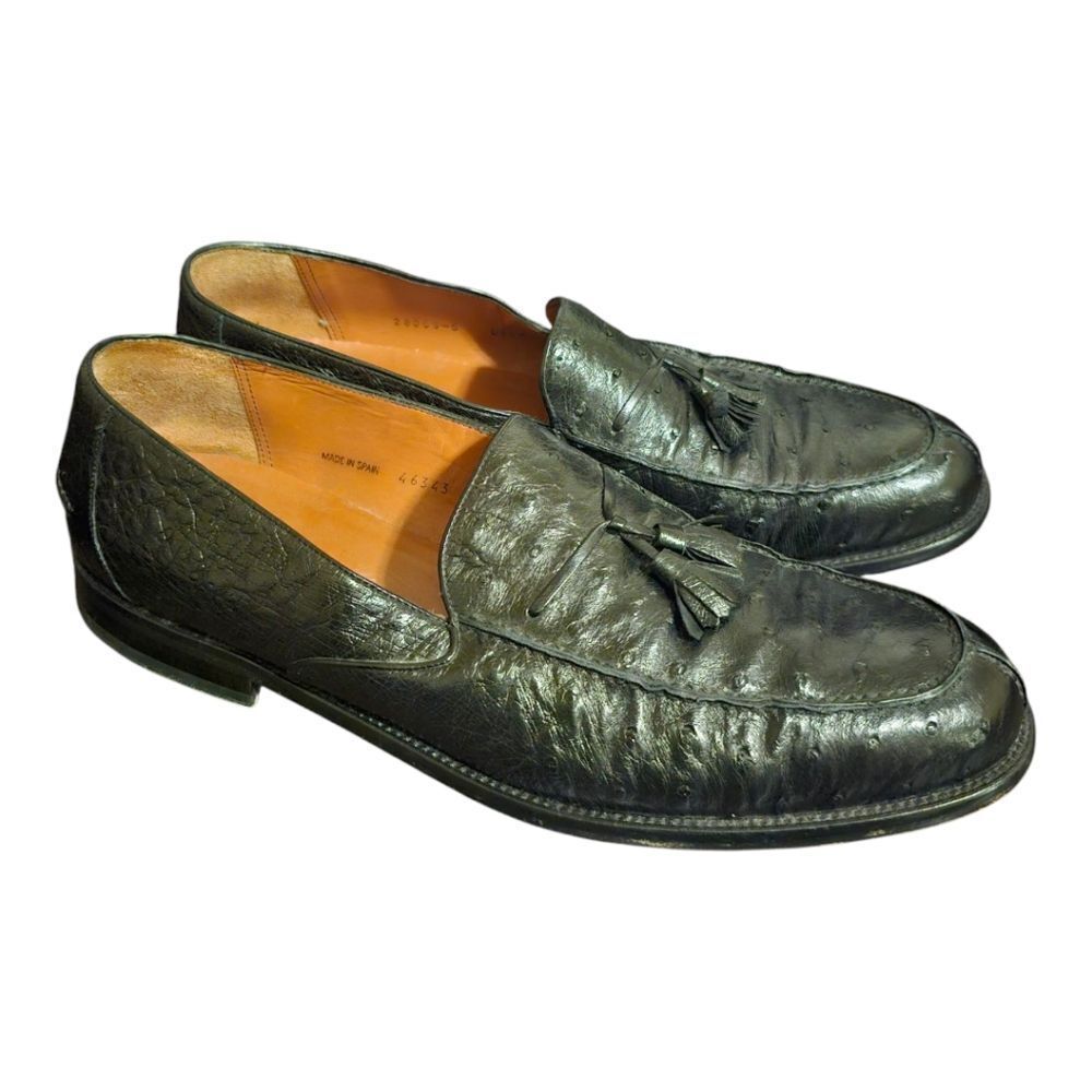 FOSTER RAINEY Men's Black Genuine Ostrich Tassel Loafers -‎ Size 13